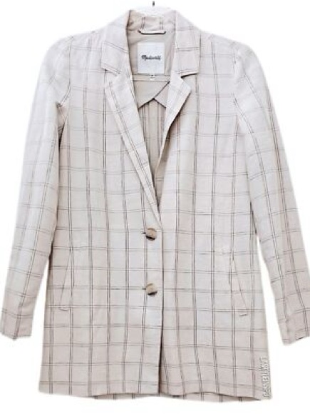 Madewell Checkered Long Linen Blazer Size L